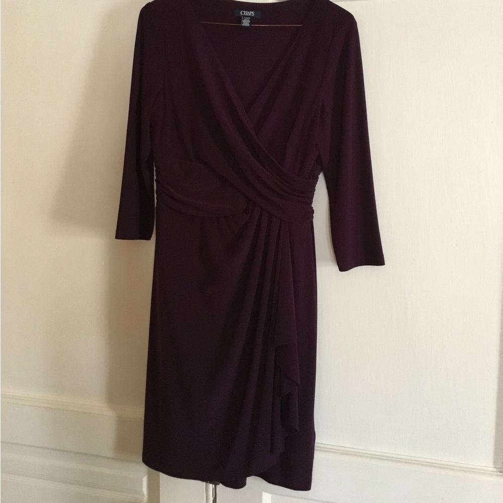 Chaps purple knee length waist wrapped dress